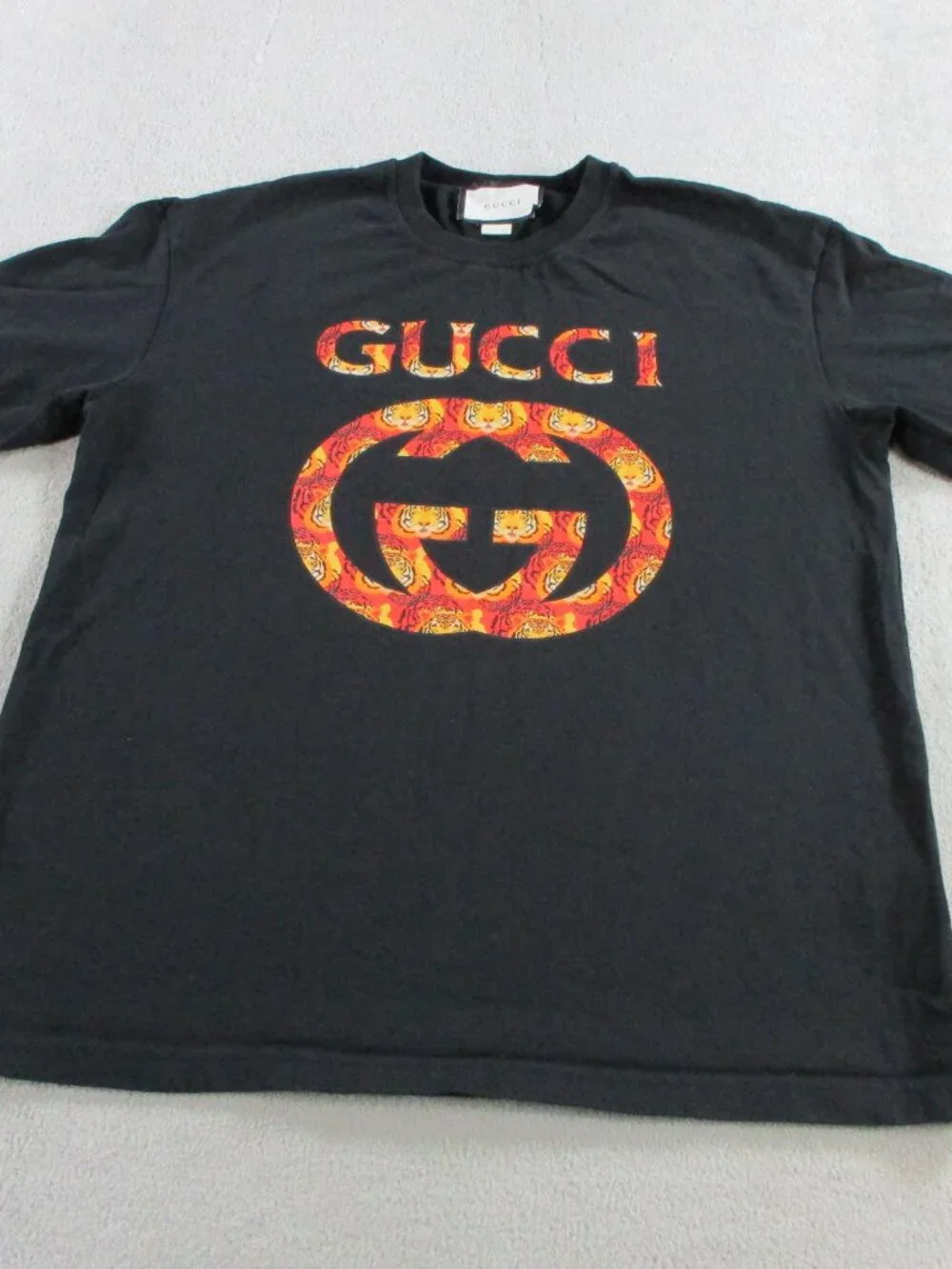 Gucci T Shirt Adult Medium Black Orange Tiger Logo Interlock Graphic Print Tee